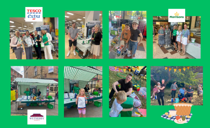 montage of photos of food drives and community events