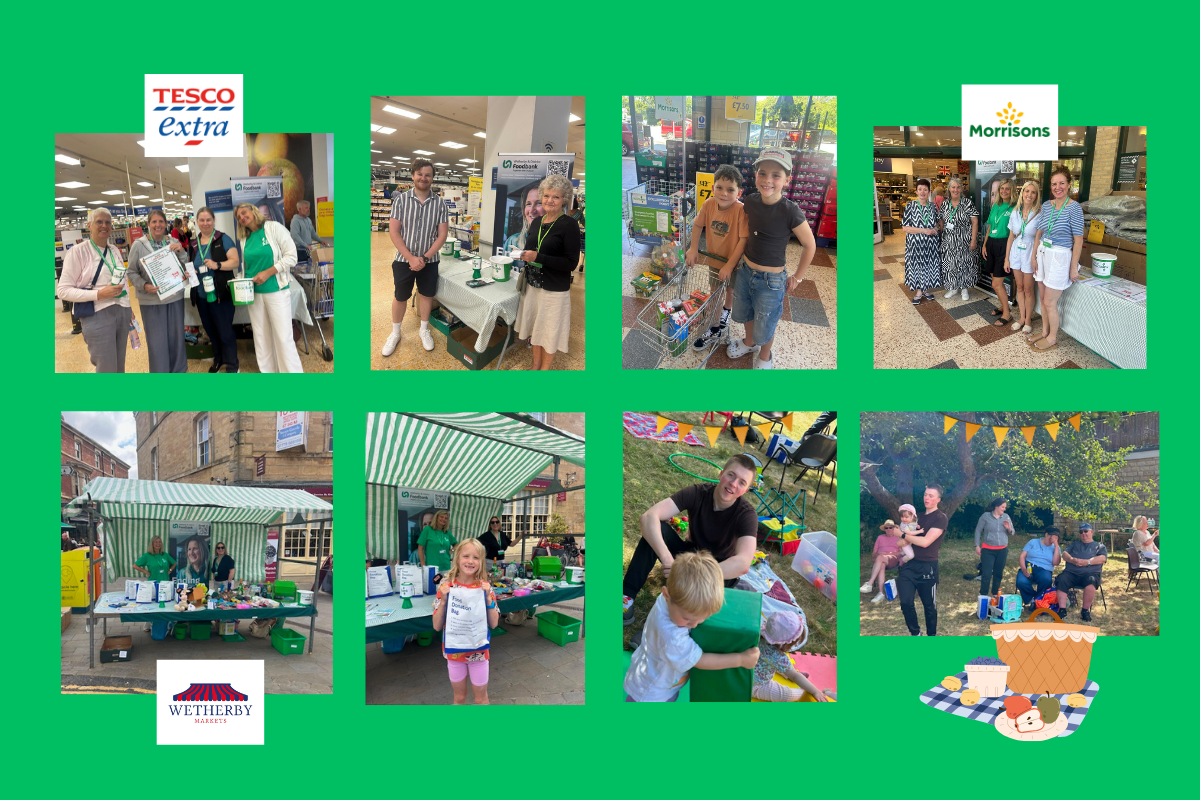 montage of photos of food drives and community events